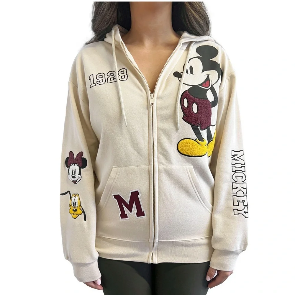 Womens Disney Mickey Minnie Pluto Full Zip Up Hoodie - Picture 1 of 8